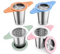 Yomanta Tea Strainer - 304 Stainless Steel Tea Infuser with Dual Silicone Handles & Lid, Tea Filter 0.4mm Fine Mesh, Tea Strainers for Loose Tea, Tea Diffusers for Cups Teapots Mugs - 4 Pack