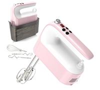 Yomelo 9-Speed Digital Hand Mixer Electric, 400W DC Motor, Hand Mixer electric Handheld with Snap-On Storage Case, Touch Button, Turbo Boost, 5x Stainless Steel Accessories (Pink)