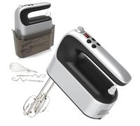 Yomelo 9-Speed Digital Hand Mixer Electric, 400W Powerful DC Motor, Baking Electric Handheld with Snap-On Storage Case, 5 Stainless Steel Accessories, Flat Beaters, Dough Hooks, Whisk(Silvery Black)