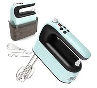 Yomelo 9-Speed Digital Hand Mixer Electric, 400W Powerful DC Motor, Baking Mixer Handheld with Snap-On Storage Case, 5 Stainless Steel Accessories, Flat Beaters, Dough Hooks, Whisk (Ice Blue)