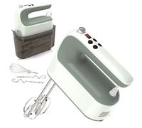 Yomelo 9-Speed Digital Hand Mixer Electric, 400W Powerful DC Motor, Hand Mixer Electric Handheld with Snap-On Storage Case, 5 Stainless Steel Accessories, Beaters, Dough Hooks, Whisk(Light Green)