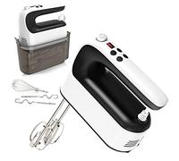 Yomelo Digital Hand Mixer, Electric Whisk, Hand Whisk Electric with 9 Speeds, Snap-On Storage Case, Touch Button, Turbo Boost, 5x Stainless Steel Accessories (White)