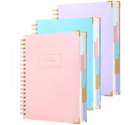 Yoment 3 Pack 5 Subject Notebook College Ruled, Hardcover Spiral Notebooks for Work School, B5 Multi Subject Notebook with Tabs Dividers, 240 Pages Lined Journal for Women Men, Pink&Purple&Blue