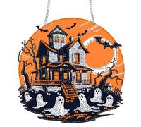 Yomiie Ghost Haunted House Sun Catcher Window Hanging - DIY Double Sided Diamond Painting Pendant Kit, Acrylic Diamonds Art Ornament for Front Door Sign & Indoor/Outdoor Garden Halloween Decor 8x8inch