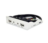 Yominerr 2 Port USB 2.0 Hub PC Front Panel Adapter HD Audio 3.5mm Earphone Jack Front Panel Rack Silver White