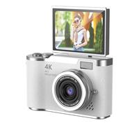 Yominerr 4K CCD 8X Digital Zoom Camera for Student 48MP Compact Digital Photography Camera 180 Flip Screen Selfile White