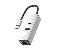 Yominerr Network Card Type-C to 3.0HUB 100M NIC RJ45 Multi-Function for Mobile Phone Tablet Laptop Silver