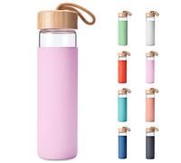 Yomious 20 Oz Borosilicate Glass Water Bottles with Silicone Sleeve BPA Free, Dishwasher Safe - Reusable Clear Glass Drinking with Leak Proof Bamboo Lid | Perfect Gym Water Bottles for Men & Women