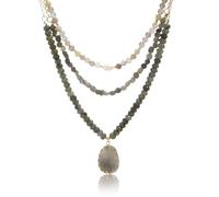 Yomisa 2/3/4 Layered Necklaces for Women,Boho Beaded Pendant Choker Necklaces,Multilayered Bohemian Layering Natural Rose Quartz Beads Labradorite Amazonite Necklace Handmade Trendy Jewelry Gift