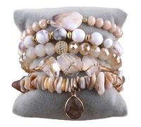 Yomisa 5pcs 6pcs Natural Boho Beads Bracelet Bangle for Women Men Healing Turquoise Jasper Agate Crystal Gemstone Chakra Multilayer Wrap Bohemian Handmade Jewelry Beads Stretch Bracelet Set, Round
