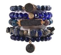 Yomisa 5pcs 6pcs Natural Boho Beads Bracelet Bangle for Women Men Healing Turquoise Jasper Agate Crystal Gemstone Chakra Multilayer Wrap Bohemian Handmade Jewelry Beads Stretch Bracelet Set, Round