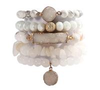 Yomisa 5pcs 6pcs Natural Boho Beads Bracelet Bangle for Women Men Healing Turquoise Jasper Agate Crystal Gemstone Chakra Multilayer Wrap Bohemian Handmade Jewelry Beads Stretch Bracelet Set, Round