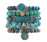 Yomisa 5pcs 6pcs Natural Boho Beads Bracelet Bangle for Women Men Healing Turquoise Jasper Agate Crystal Gemstone Chakra Multilayer Wrap Bohemian Handmade Jewelry Beads Stretch Bracelet Set, Round