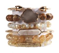 Yomisa 5pcs 6pcs Natural Boho Beads Bracelet Bangle for Women Men Healing Turquoise Jasper Agate Crystal Gemstone Chakra Multilayer Wrap Bohemian Handmade Jewelry Beads Stretch Bracelet Set, Round