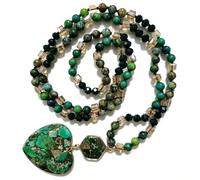 Yomisa Bohemian Necklace for Women Men Long, 33" 34" 35" Natural Turquoise Tiger Eye Beaded Stone Pendant Necklace for Women Trendy, Handmade Bohemian Western Beads Necklace Fashion Charm Jewelry Gift