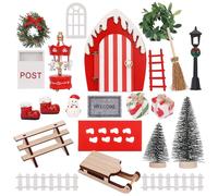 Yomisee 21pcs Gnome Door Accessories Gnome Door Set, Mini Gnome Door Complete set, Christmas Gnome Door Gnome House, Christmas Decoration, Fairy Door Set