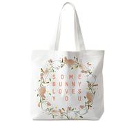 Yomisex Easter Bunny Tote Bag, Some Bunny Loves You Easter Canvas Tote Reusable Shopping Grocery Bags