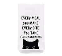 Yomisex Funny Black Cat Kitchen Towels, Every Meal You Make Every Bite You Take I'll Be Watching You, 16x24 Waffle Weave Towel, Cat Tea Dish Towels
