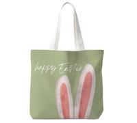 Yomisex Pink Bunny Ears Happy Easter Tote Bag, Happy Easter Bunny Canvas Tote Reusable Shopping Grocery Bags