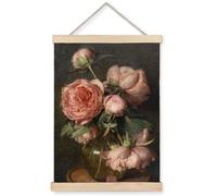 Yomisex Vintage Pink Peony Floral Wall Art Poster, Moody Dark Cottagecore Aesthetic Shabby Chic Peonies Flower Botanical Canvas Prints Wall Art Framed for Home Bedroom Decor, 12x16 Inch