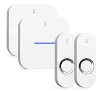 Yomiuwo Lighted Wireless Doorbell for Home, Waterproof Battery Doorbell 1,000ft Range, 5 Volume Levels with 58 Doorbell Chimes & LED Flash (White, Doorbell with 2 Button & 2 Receiver)