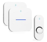 Yomiuwo Lighted Wireless Doorbell for Home, Waterproof Battery Doorbell 1,000ft Range, 5 Volume Levels with 58 Doorbell Chimes & LED Flash (White, Doorbell with 1 Button & 2 Receiver)
