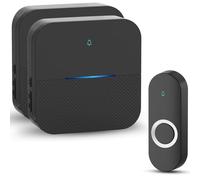 Yomiuwo Lighted Wireless Doorbell - Home Waterproof, 1,000ft Range, 5 Volume Levels, 58 Chimes & LED Flash - Black, 1 Button & 2 Receiver