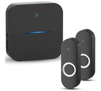 Yomiuwo Lighted Wireless Doorbell - Home Waterproof, 1,000ft Range, 5 Volume Levels, 58 Chimes & LED Flash - Black, 2 Button & 1 Receiver