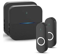 Yomiuwo Lighted Wireless Doorbell - Home Waterproof, 1,000ft Range, 5 Volume Levels, 58 Chimes & LED Flash - Black, 2 Button & 2 Receiver