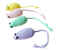 Yomiyuyr Cat Toy Mouse, Cotton Rope Weaving Mouse Toy with Builtin Sound Stone, Set of 4 Toy Mice for Cats, Interactive Cat Rope Toy to Relieve Boredom (Little Mouse)