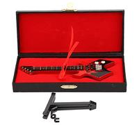 Yomiyuyr Wooden Miniature Electric Guitar Model, 6.2 Inch Basswood Guitar Replica, Decorative Mini Guitar Collectible with Stand and Storage Box (Reddish Black)