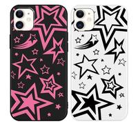 Yomjew 2 Pack Cute Pink Super Star Y2K Phone Case for iPhone 12 / iPhone 12 pro 6.1 inch, Aesthetic Pattern Design Funda Anti-Scratch Soft Slim Flexible Protective Shockproof TPU Cover for Women Girls