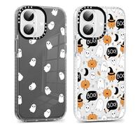 Yomjew 2 Pack Halloween Phone Case for iPhone 16 6.1", Clear Case with Cute Cool Pumpkin Ghost Skeleton Pattern Design, Shockproof Soft Silicone Cover for Teen Girls and Boys, Women and Men