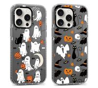 Yomjew 2 Pack Halloween Phone Case for iPhone 16 Pro 6.3", Clear Case with Cute Cool Pumpkin Ghost Cat Pattern Design, Shockproof Soft Silicone Cover for Teen Girls and Boys, Women and Men