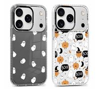 Yomjew 2 Pack Halloween Phone Case for iPhone 17 Pro 6.3", Clear Case with Cute Cool Pumpkin Ghost Skeleton Pattern Design, Shockproof Soft Silicone Cover for Teen Girls and Boys, Women and Men