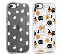 Yomjew 2 Pack Halloween Phone Case for iPhone 7/8 /SE 2020/2022 4.7", Clear Case with Cute Cool Pumpkin Ghost Skeleton Pattern, Shockproof Soft Silicone Cover for Teen Girls and Boys, Women and Men