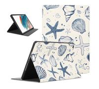 Yomjew Aesthetic Summer Shells Tablet Case for Samsung Galaxy Tab A8 X205/X200 2021 10.5", Cute Ocean Beach Starfish Print Design Cover for Girls Women, Trendy Protective Cases Flip PU Leather Funda