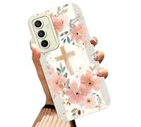 Yomjew Aesthetics Jesus Christian Cross Phone Case for Samsung Galaxy A15 5G Case Flower Pattern Shockproof Soft Protective for Women Men Phone Cover Funda for Samsung A15 5G 6.5 Inch