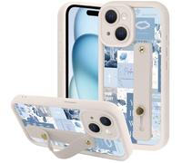 Yomjew Blue Jesus God Collage Phone Case for iPhone 15 6.1" with Adjustable Soft Finger Hand Wrist Strap, Christian Quote Flower Design Cover Shockproof TPU Bumper Case for Girls Boy