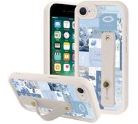 Yomjew Blue Jesus God Collage Phone Case for iPhone SE 2022/SE 2020/8/7 4.7" with Adjustable Soft Finger Hand Wrist Strap, Christian Quote Flower Design Cover Shockproof TPU Bumper Case for Girls Boy