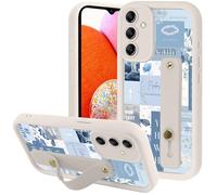 Yomjew Blue Jesus God Collage Phone Case for Samsung Galaxy A14 5G 6.6" with Adjustable Soft Finger Hand Wrist Strap, Christian Quote Flower Design Cover Shockproof TPU Bumper Case for Girls Boy