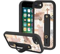 Yomjew Classic Jesus Christian Quote Cross Collage Phone Case for iPhone SE 2022/SE 2020/8/7 4.7" with Finger Kickstand, Brown God Faith Vibe Desing Shockproof Soft Slim TPU Cover for Boy Girls