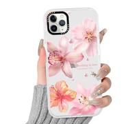 Yomjew Cute Clear Hibiscus Flower Phone Case for iPhone 11 Pro Max 6.5", Aesthetic Trendy Colorful Floral Pearl Lily Pattern Design Girly Women White Cover Shockproof Soft TPU Bumper Protection Funda