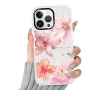 Yomjew Cute Clear Hibiscus Flower Phone Case for iPhone 13 Pro 6.1", Aesthetic Trendy Colorful Floral Pearl Lily Pattern Design Girly Women White Cover Shockproof Soft TPU Bumper Protection Funda