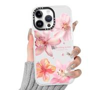 Yomjew Cute Clear Hibiscus Flower Phone Case for iPhone 13 Pro Max 6.7", Aesthetic Trendy Colorful Floral Pearl Lily Pattern Design Girly Women White Cover Shockproof Soft TPU Bumper Protection Funda