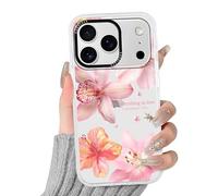 Yomjew Cute Clear Hibiscus Flower Phone Case for iPhone 17 Pro Max 6.9", Aesthetic Trendy Colorful Floral Pearl Lily Pattern Design Girly Women White Cover Shockproof Soft TPU Bumper Protection Funda