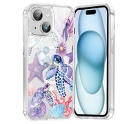 Yomjew Cute Summer Sea Turtle Starfish Clear Phone Case for Apple iPhone 15 6.1'', for MagSafe Aesthetic Ocean Life Floral Magnetic Protective Cover, Anti-Yellowing with Wireless Charging Support