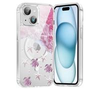 Yomjew Cute Summer Sea Turtle Starfish Clear Phone Case for Apple iPhone 15 6.1'', for MagSafe Aesthetic Ocean Life Floral Magnetic Protective Cover, Anti-Yellowing with Wireless Charging Support