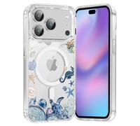 Yomjew Cute Summer Sea Turtle Starfish Clear Phone Case for iPhone 17 Pro 6.3'', for MagSafe Aesthetic Ocean Life Floral Magnetic Protective Cover, Anti-Yellowing with Wireless Charging Support