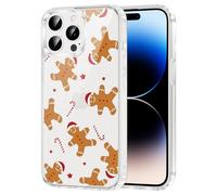 Yomjew Merry Christmas Phone Case for iPhone 14 Pro Max Clear Case 6.7", Cute Xmas Cover with Candy Gingerbread Canes Star Pattern Design Shockproof Soft TPU Hard PC Back Protection Girls Women Funda